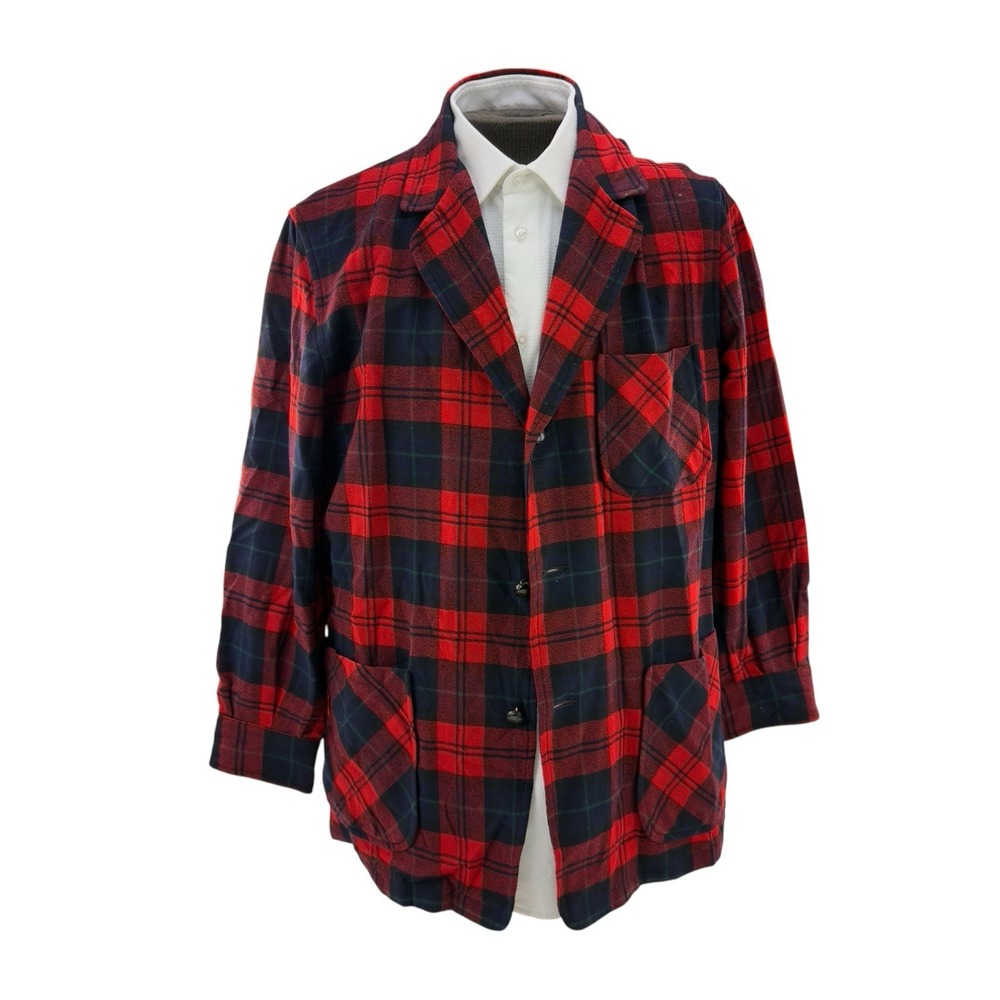 Pendleton Wool Blazer Vintage Plaid 3 Button‎ Unstructured Made USA Men's Large